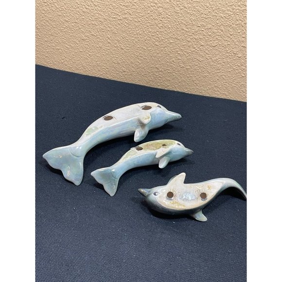 Vintage Norcrest Anthropomorphic Dolphins Opalescent Set Of 3 50's/ 60 - Picture 7 of 8